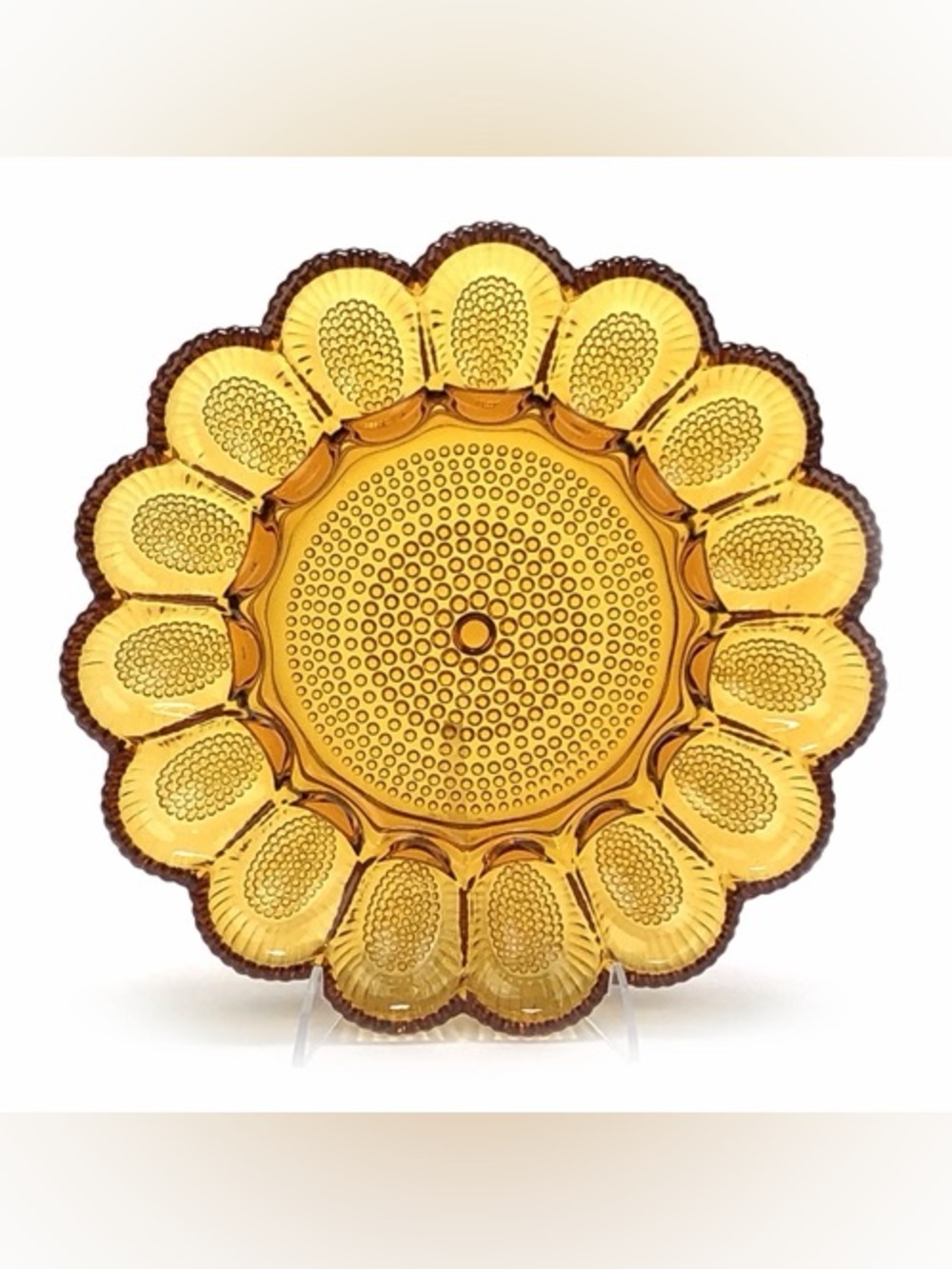Vintage Indiana Glass Amber Hobnail Deviled Egg Plate